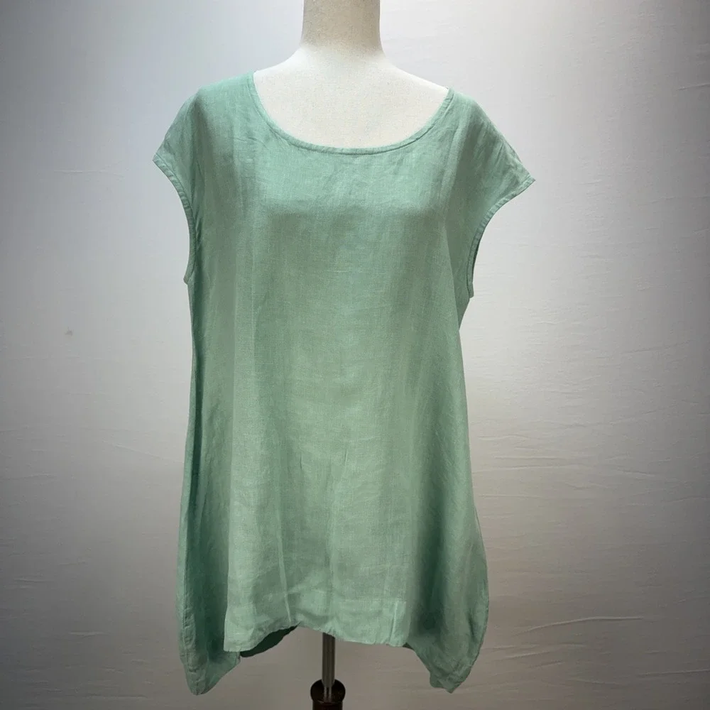 Bryn Walker Tunic Cropped Pants Matching Set Size‎ M Mint Green Linen Lagenlook